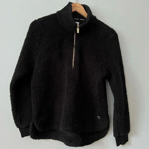 Calvin Klein Sherpa Mock Neck Quarter Zip Black  Gold Zipper Size Small